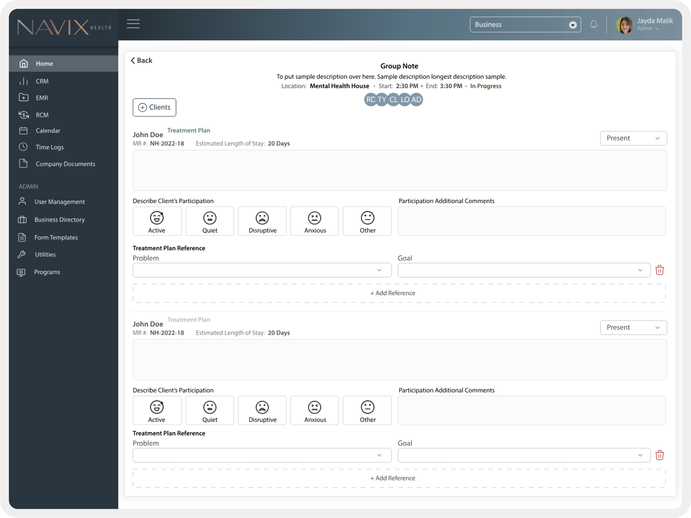 A ascrrenshot of Navix Health software.