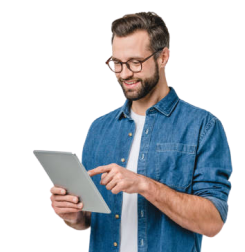 A male professional using a tablet used a decoration.